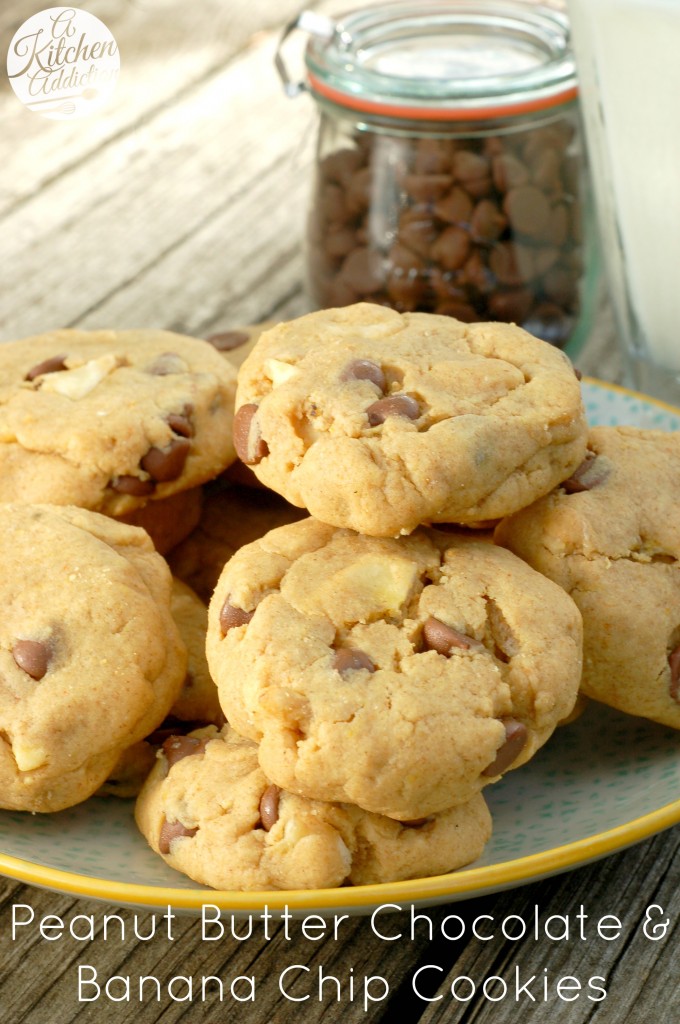 Peanut Butter Chocolate and Banana Chip Cookies Recipe l www.a-kitchen-addiction.com