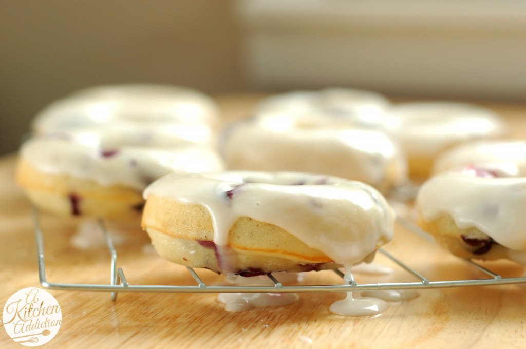 Lemon Glazed Blueberry Donuts Recipe l www.a-kitchen-addiction.com