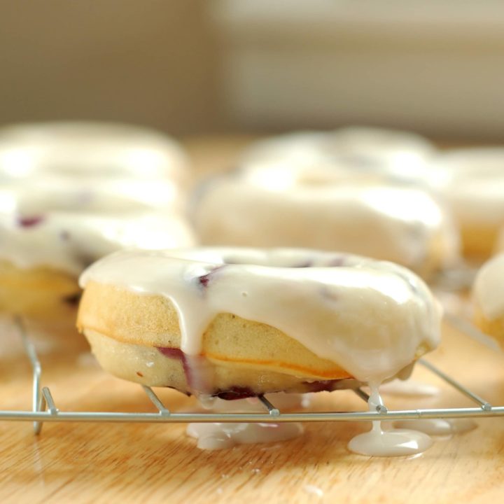 Lemon Glazed Blueberry Donuts Recipe l www.a-kitchen-addiction.com