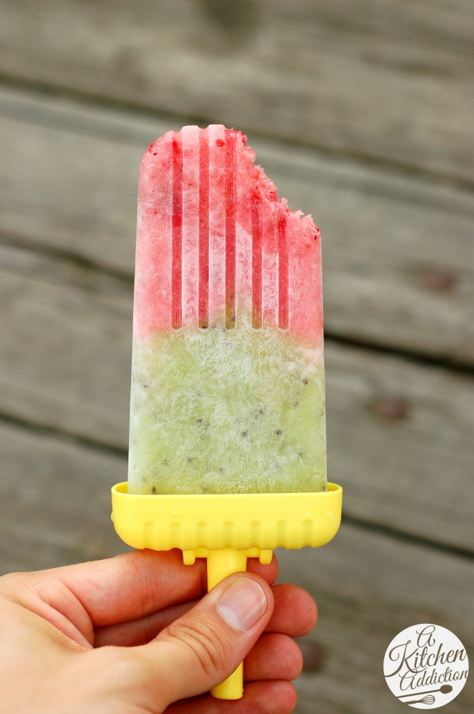 Strawberry Kiwi Yogurt Pops Recipe l www.a-kitchen-addiction.com