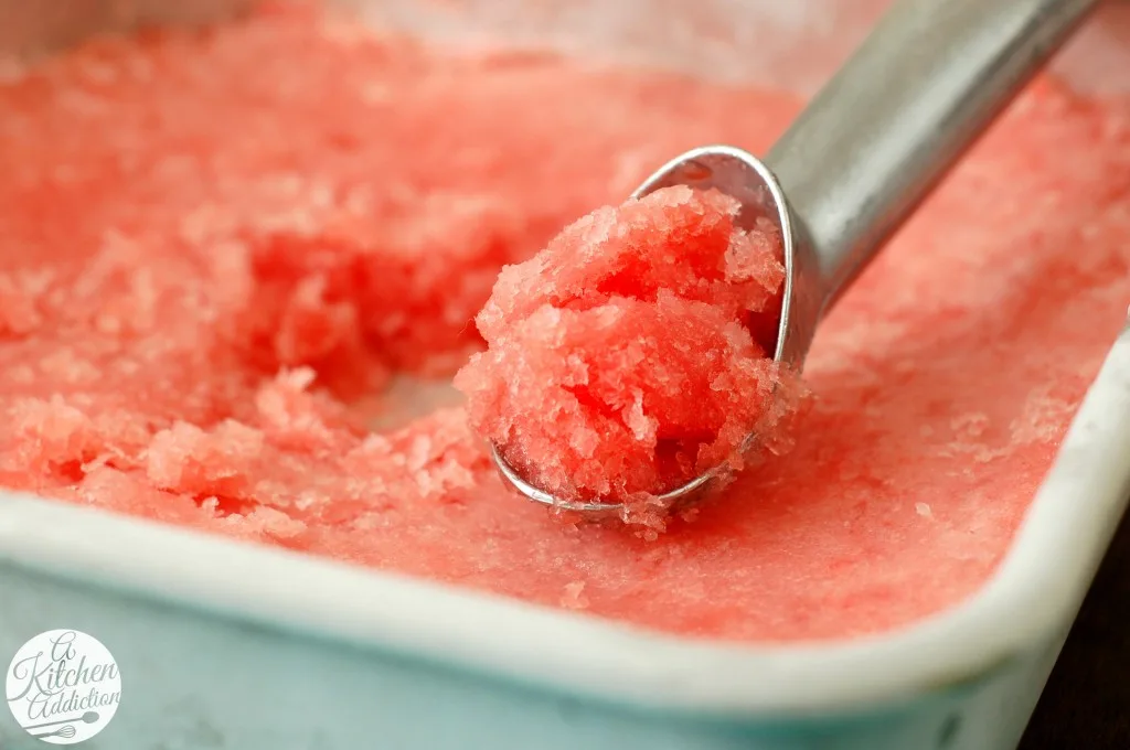Watermelon Sorbet - No Ice Cream Maker Needed! l www.a-kitchen-addiction.com