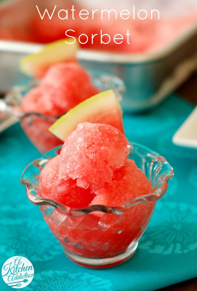 Watermelon Sorbet - No Ice Cream Maker Needed! l www.a-kitchen-addiction.com