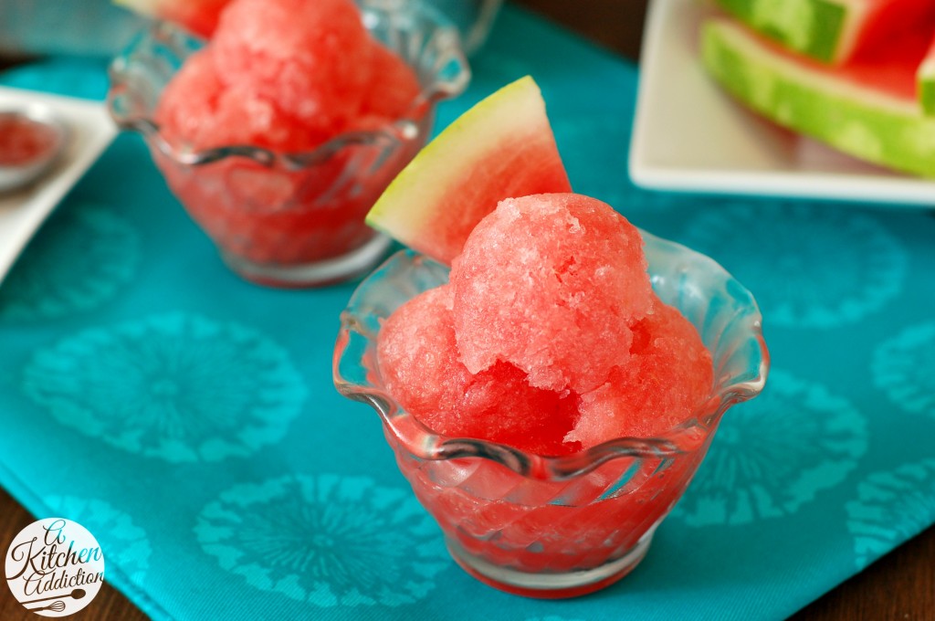 Watermelon Sorbet - No Ice Cream Maker Needed! l www.a-kitchen-addiction.com