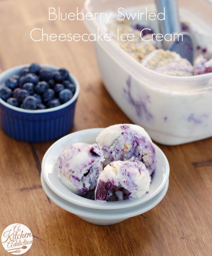 Blueberry Swirled Cheesecake Ice Cream Recipe l www.a-kitchen-addiction.com