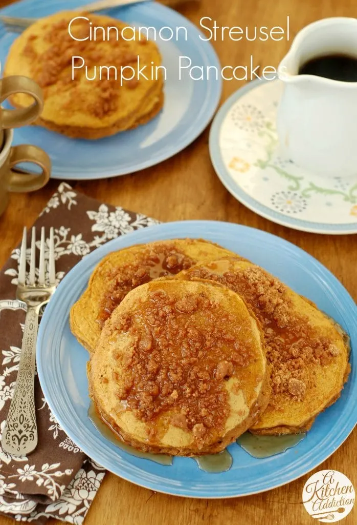 Cinnamon Streusel Pumpkin Pancakes Recipe l www.a-kitchen-addiction.com