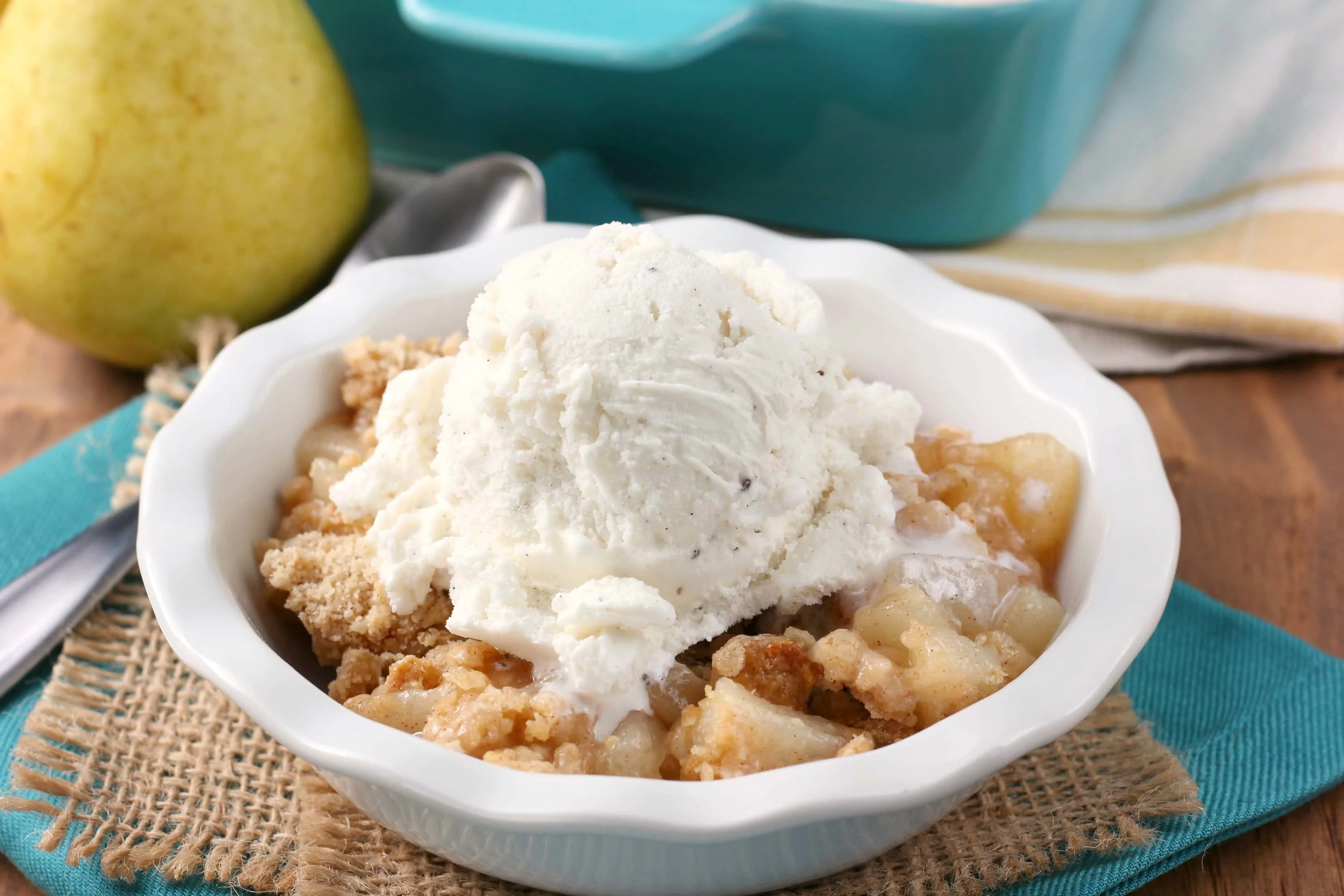 Honey Pear Crisp Recipe from A Kitchen Addiction