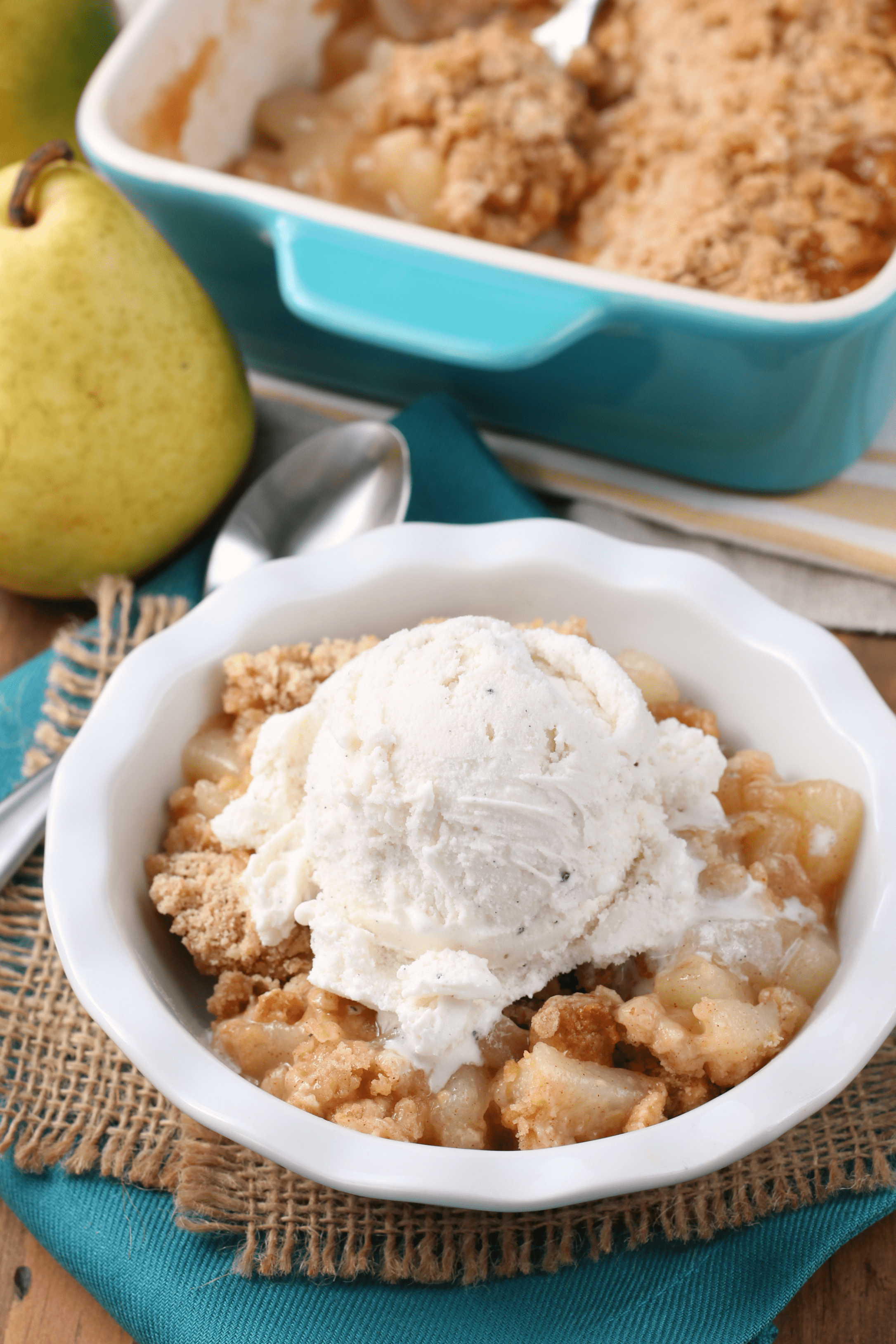 Honey Pear Crisp Recipe from A Kitchen Addiction