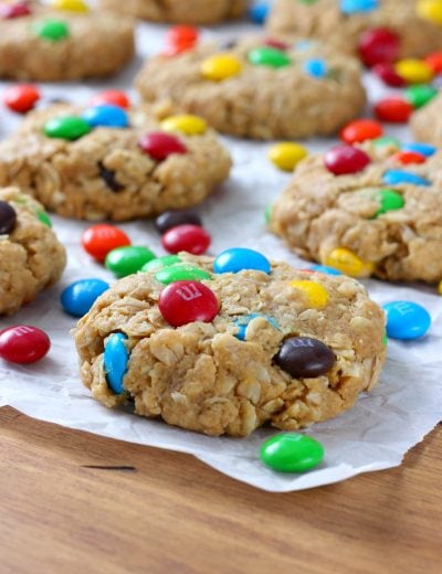 M+M Peanut Butter Oatmeal Cookies Recipe from A Kitchen Addiction