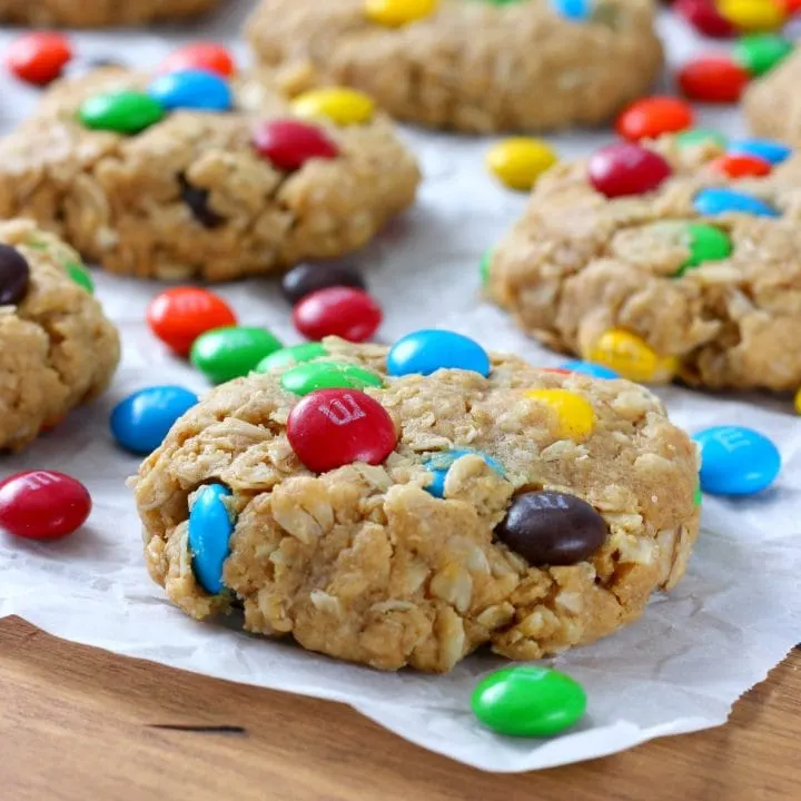 M+M Peanut Butter Oatmeal Cookies Recipe from A Kitchen Addiction