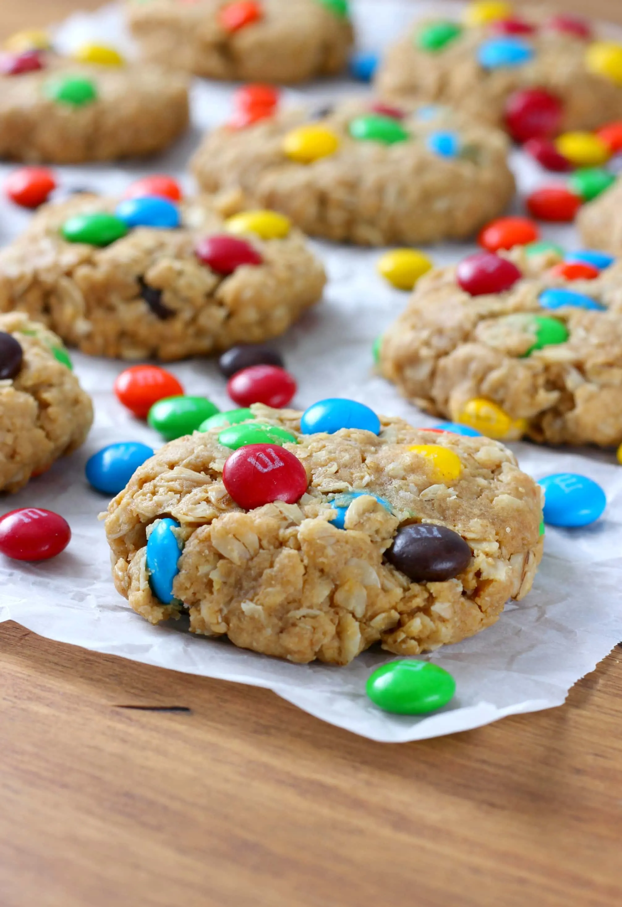 M+M Peanut Butter Oatmeal Cookies Recipe from A Kitchen Addiction