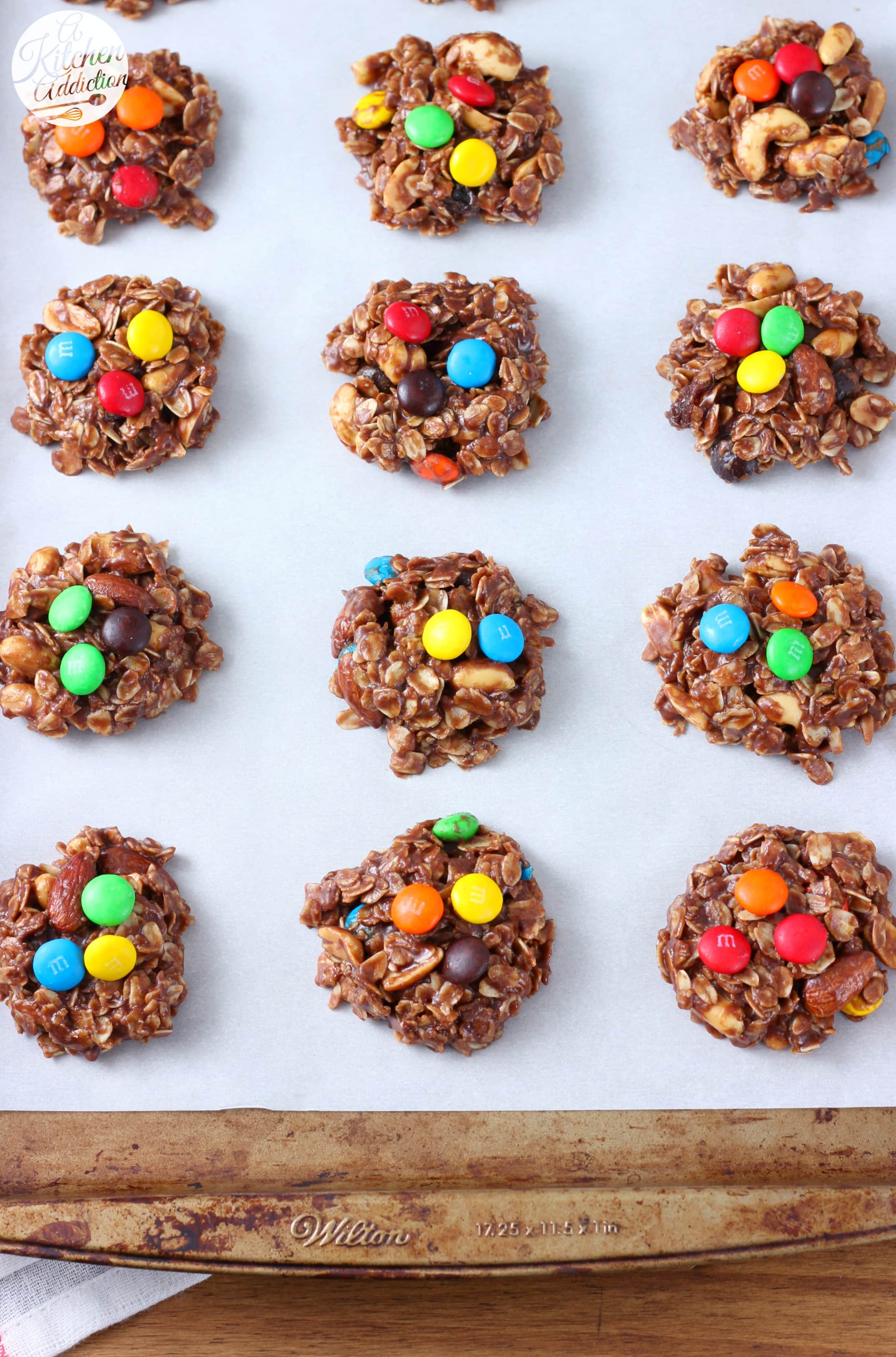 Quick and Easy Trail Mix No Bake Cookies Recipe from A Kitchen Addiction