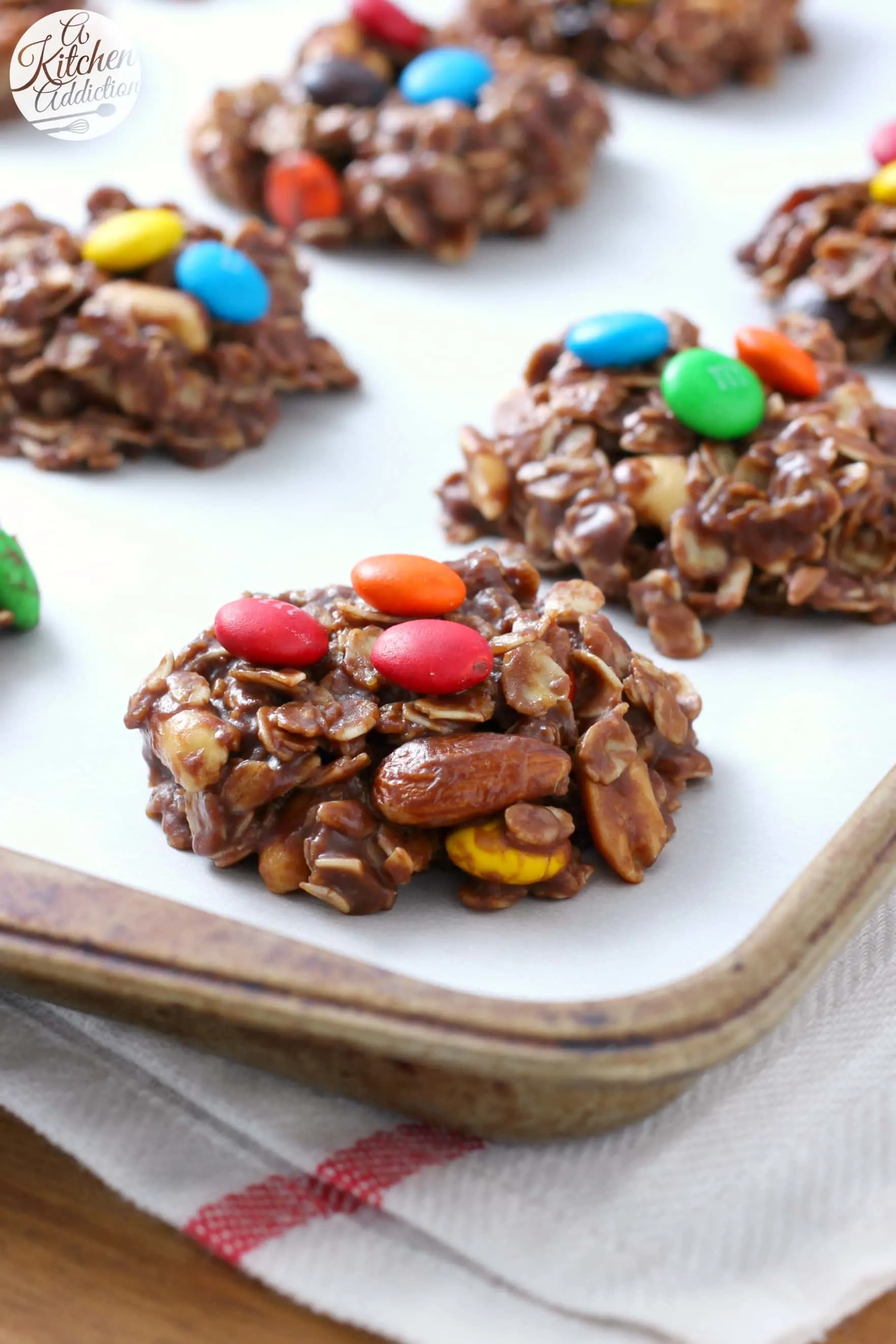 Easy Trail Mix No Bake Cookies Recipe from A Kitchen Addiction