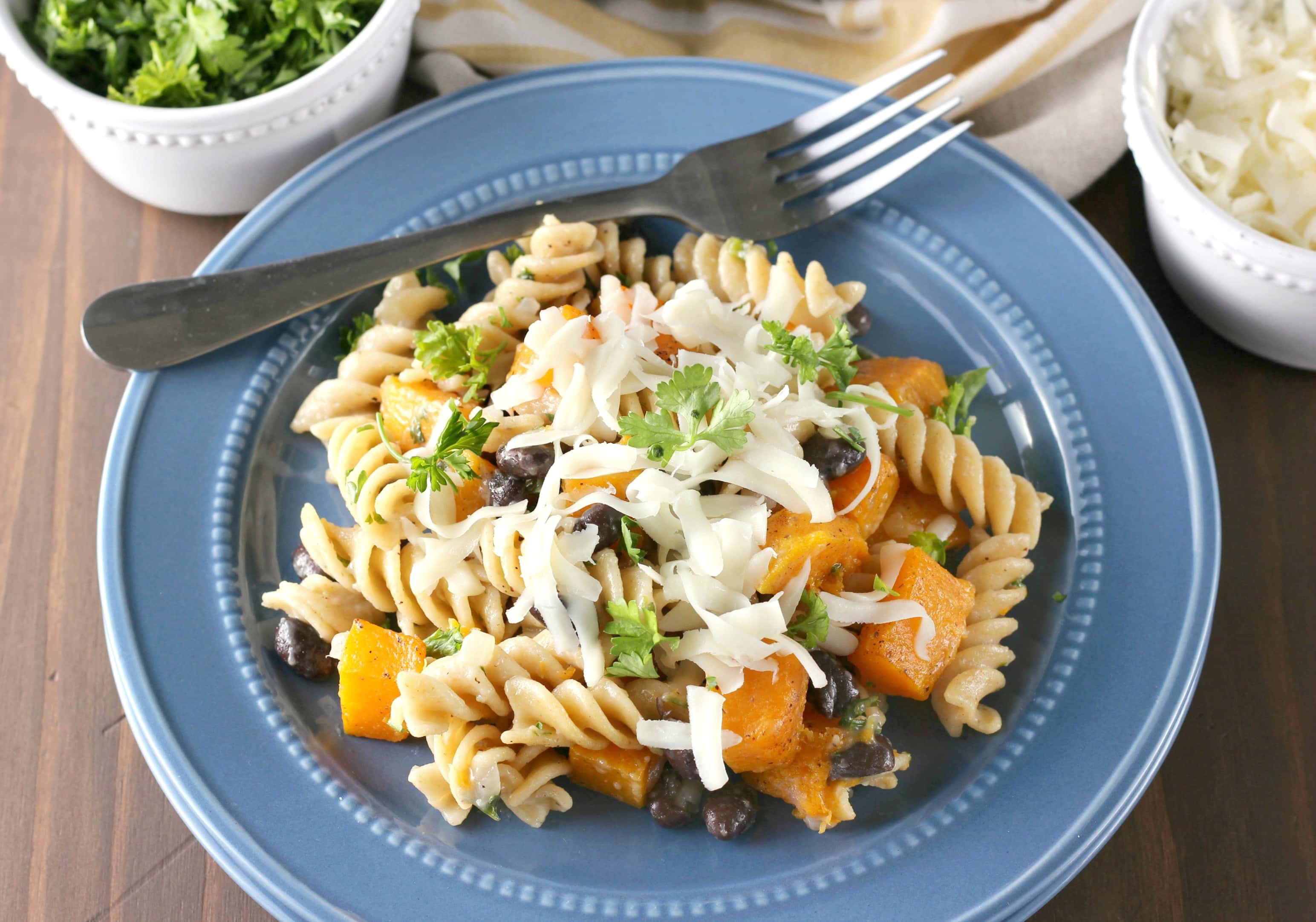 Butternut Black Bean Pasta Skillet Recipe from A Kitchen Addiction