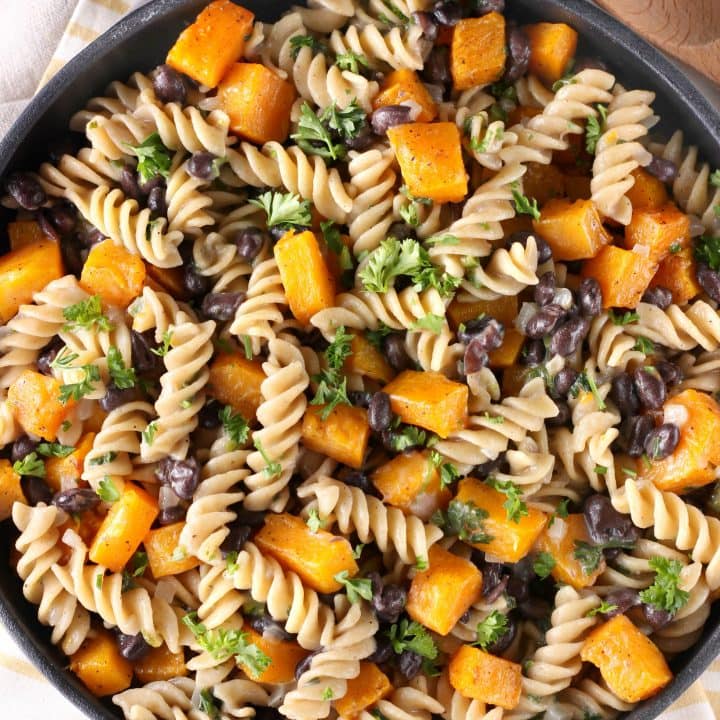 Butternut Black Bean Pasta Skillet Recipe from A Kitchen Addiction