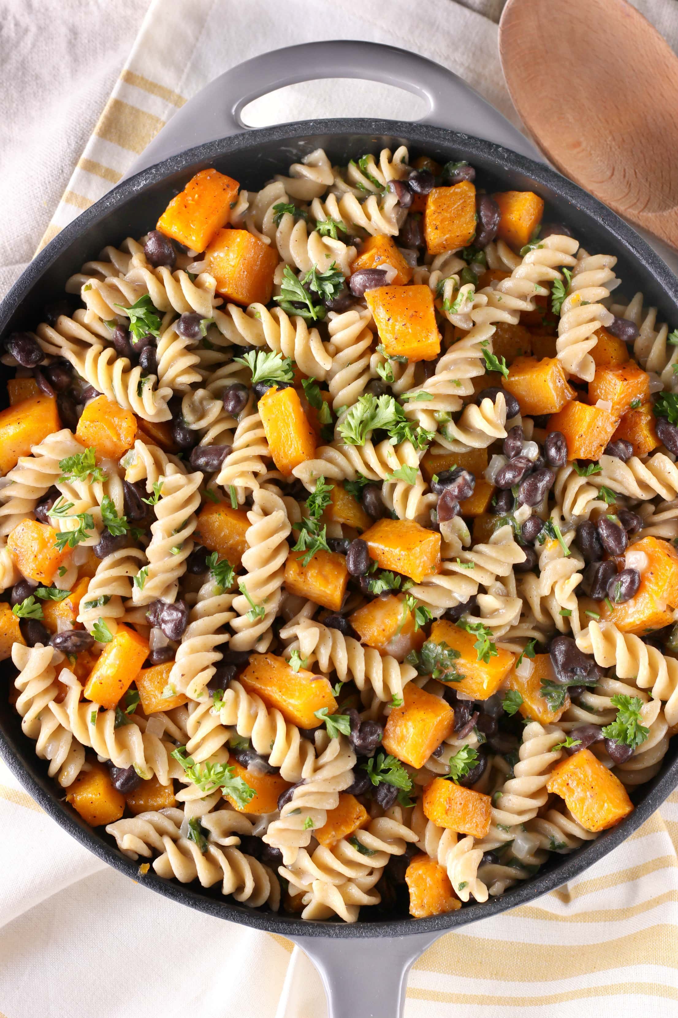 Butternut Black Bean Pasta Skillet Recipe from A Kitchen Addiction