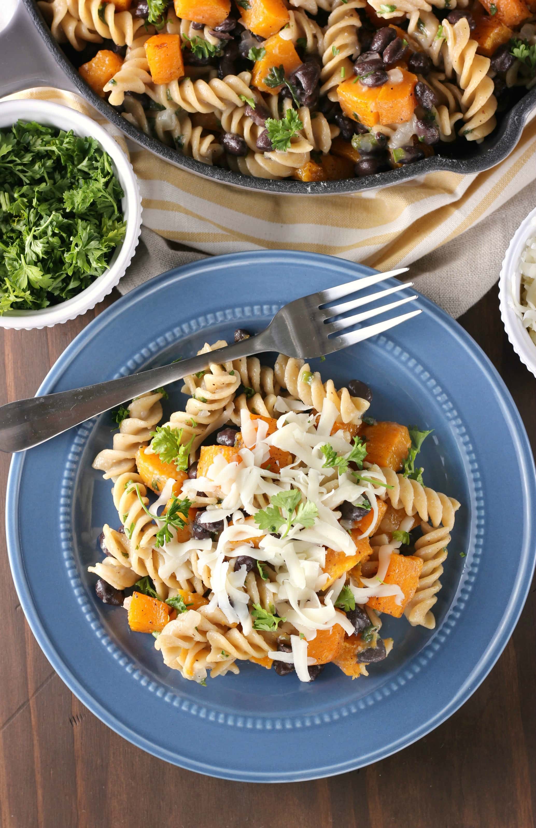 Easy Butternut Black Bean Pasta Skillet Recipe from A Kitchen Addiction