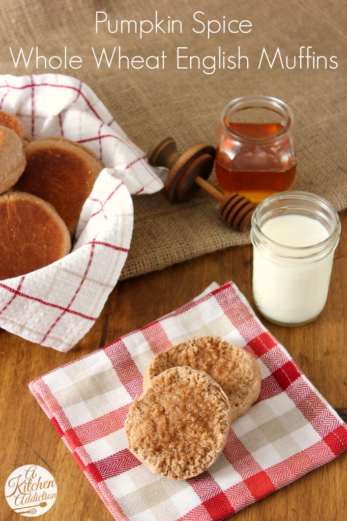 Pumpkin Spice Whole Wheat English Muffins l www.a-kitchen-addiction.com