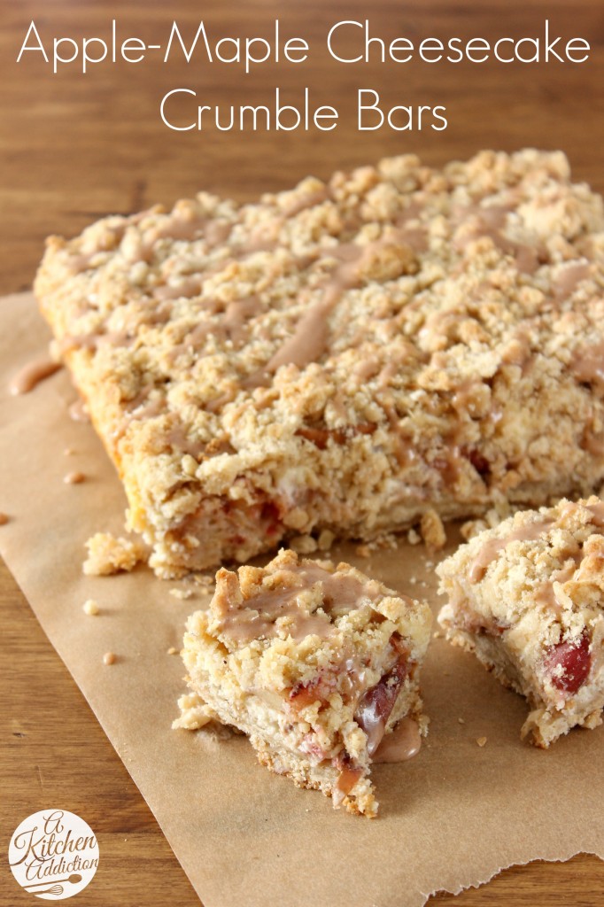 Apple-Maple Cheesecake Crumble Bars Recipe l www.a-kitchen-addiction.com