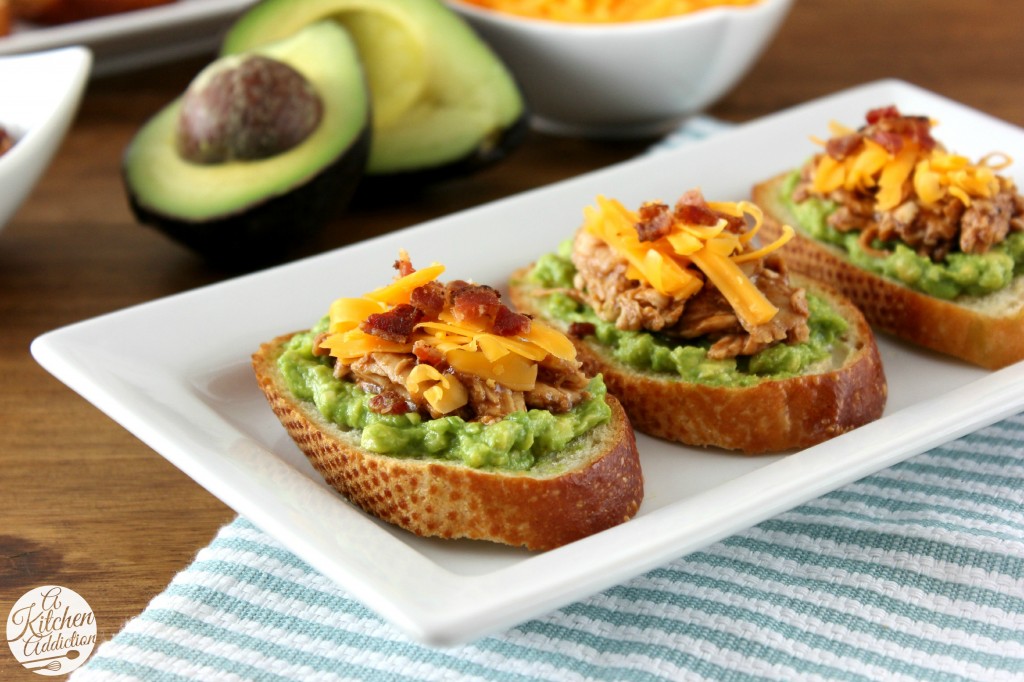 Barbecue Chicken Bacon Avocado Crostini Recipe l www.a-kitchen-addiction.com