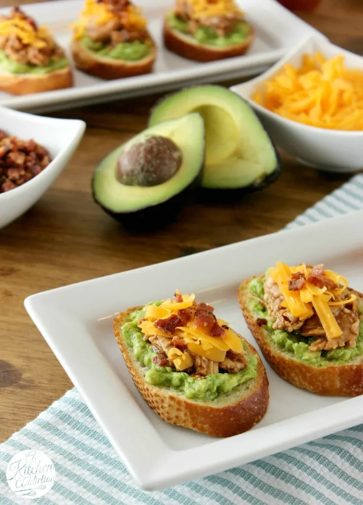 Barbecue Chicken Bacon Avocado Crostini Recipe l www.a-kitchen-addiction.com