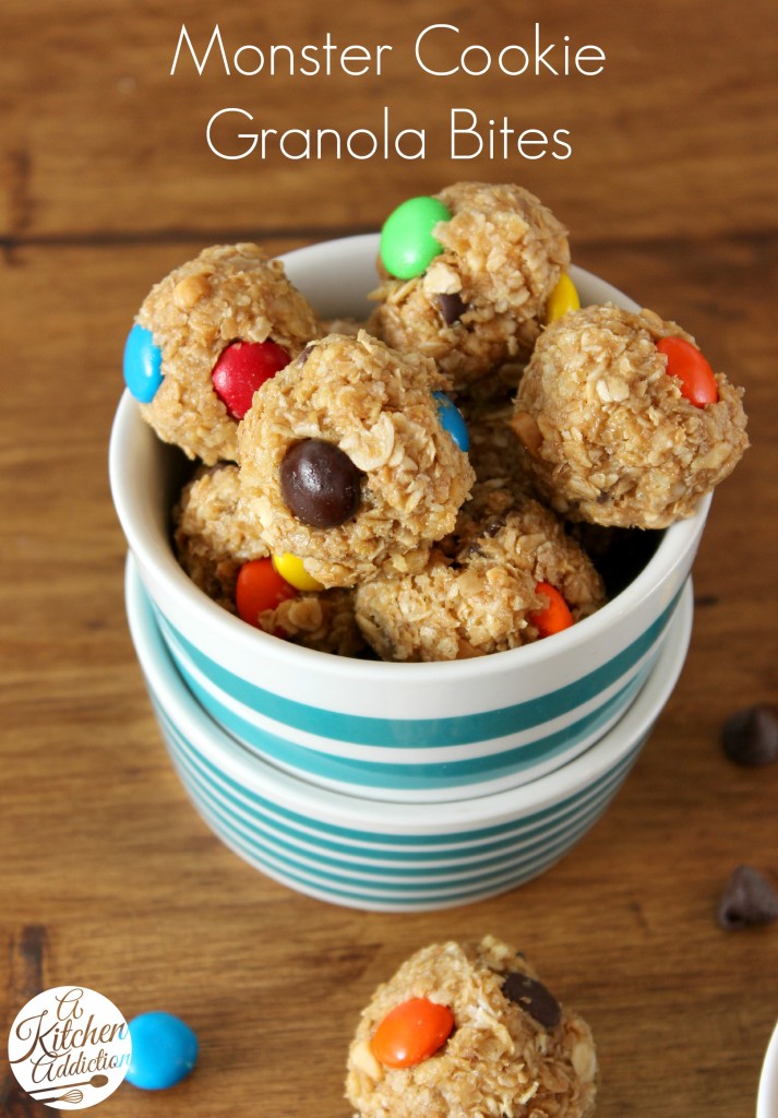 Monster Cookie Granola Bites Recipe l www.a-kitchen-addiction.com