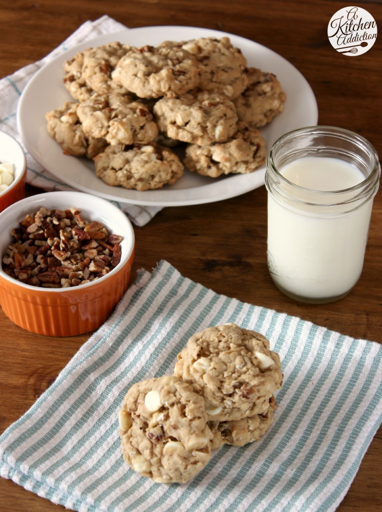 White Chocolate Maple Pecan Oatmeal Cookies Recipe l www.a-kitchen-addiction.com