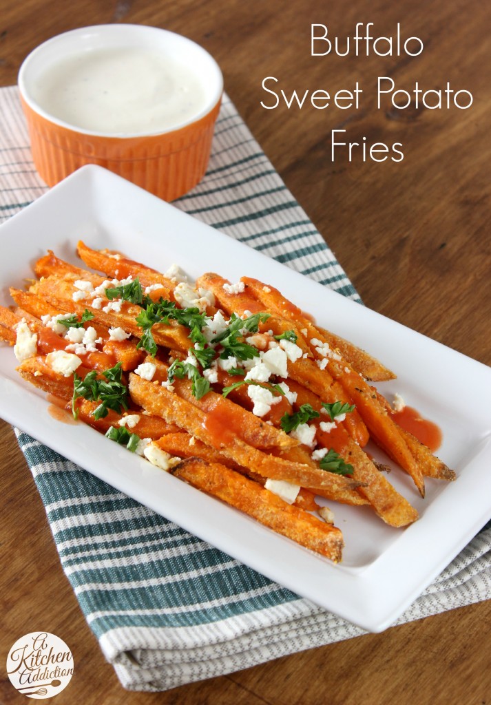 Buffalo Sweet Potato Fries Recipe l www.a-kitchen-addiction.com