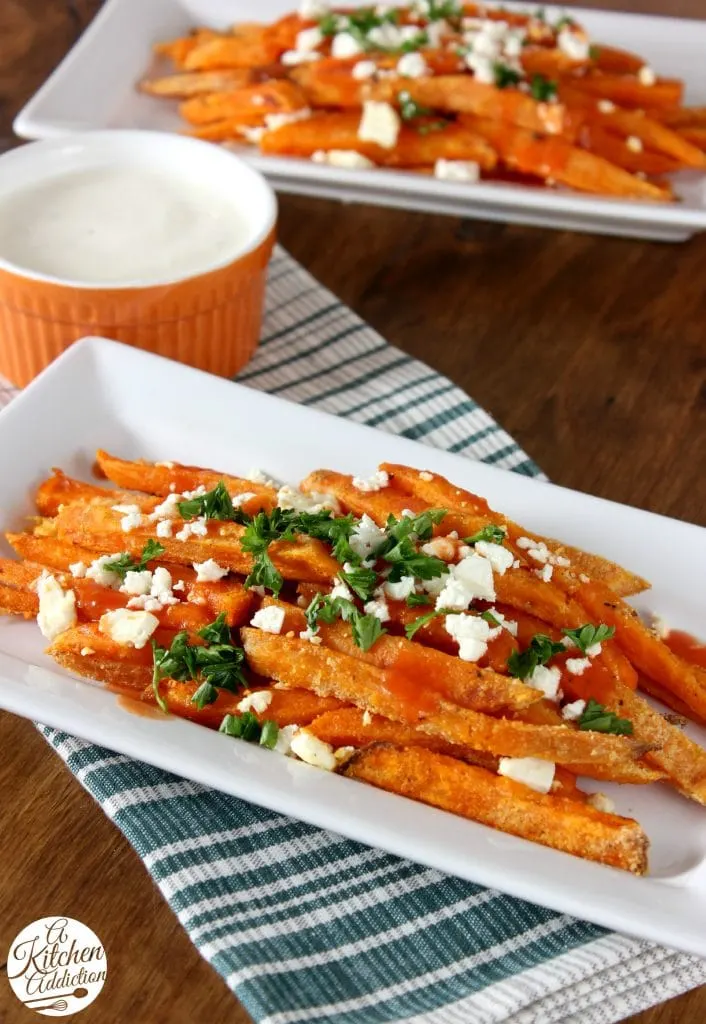 Buffalo Sweet Potato Fries Recipe l www.a-kitchen-addiction.com