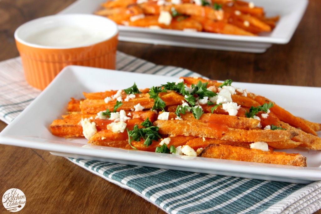 Buffalo Sweet Potato Fries Recipe l www.a-kitchen-addiction.com