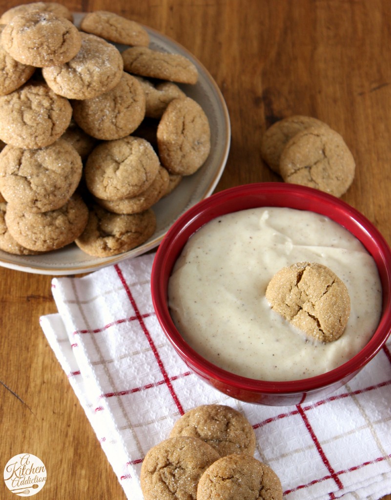 Soft Baked Ginger Cookies with Eggnog Cheesecake Dip Recipe l www.a-kitchen-addiction.com