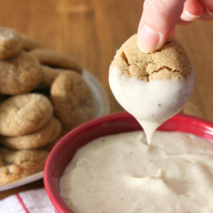 Soft Baked Ginger Cookies with Eggnog Cheesecake Dip Recipe l www.a-kitchen-addiction.com