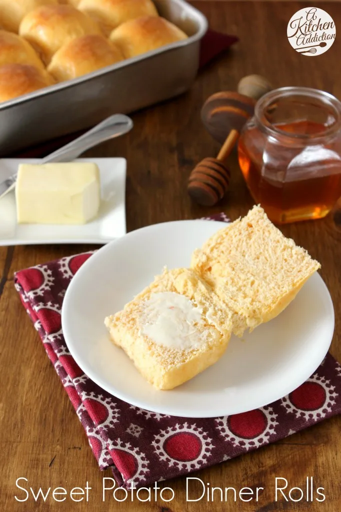 Sweet Potato Dinner Rolls with Honey Butter Glaze Recipe l www.a-kitchen-addiction.com