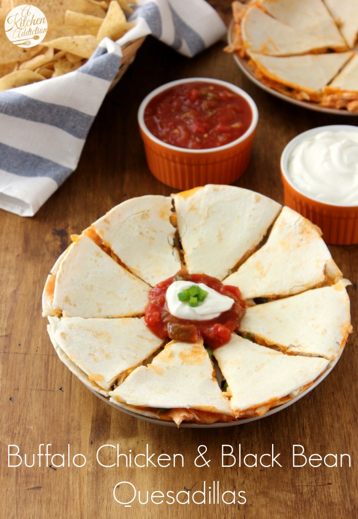 Buffalo Chicken and Black Bean Quesadillas Recipe l www.a-kitchen-addiction.com