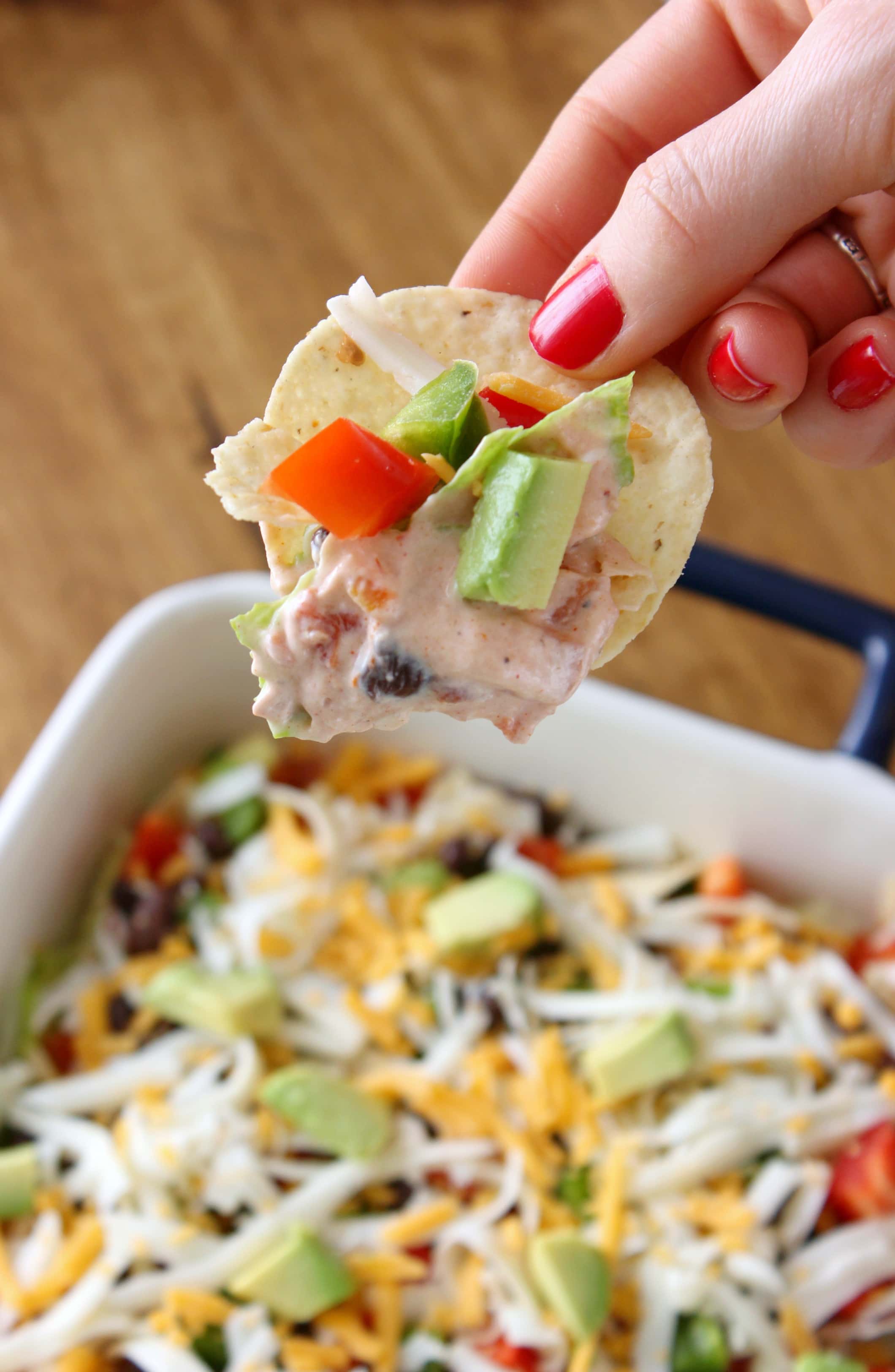 Lightened Up Taco Dip Recipe from A Kitchen Addiction
