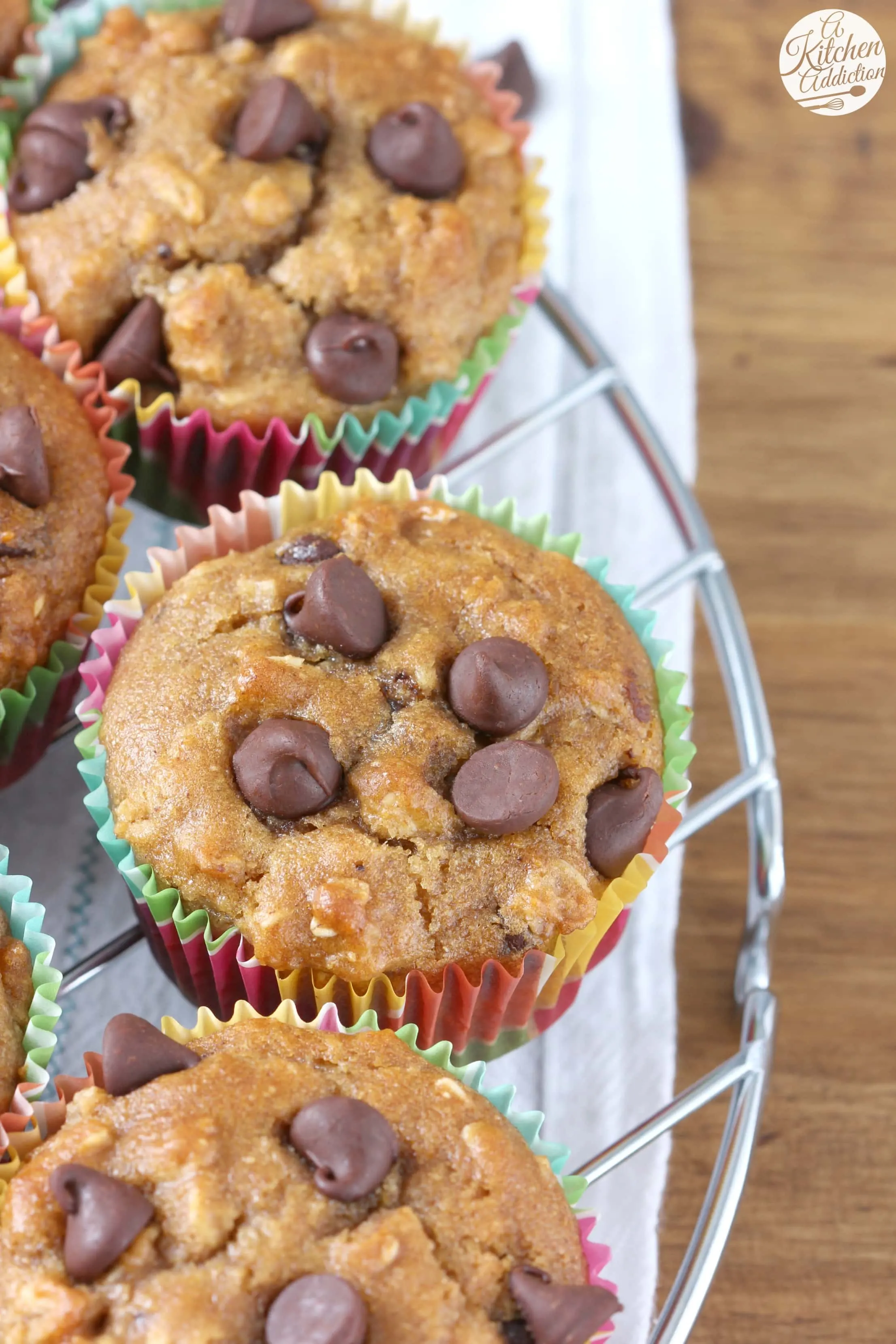 Healthier Peanut Butter Chocolate Chip Oat Muffins Recipe from A Kitchen Addiction