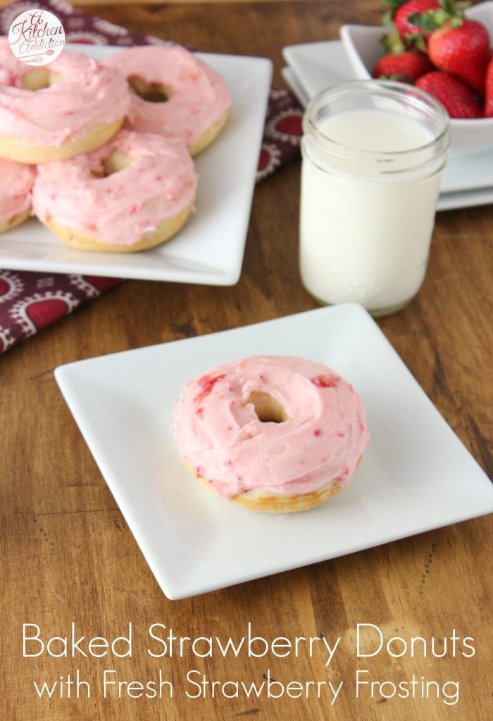 Baked Strawberry Donuts with Fresh Strawberry Frosting Recipe l www.a-kitchen-addiction.com
