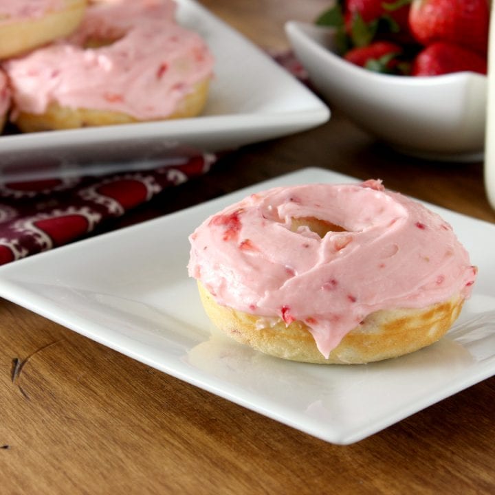 Strawberry Frosted Baked Strawberry Donuts Recipe l www.a-kitchen-addiction.com