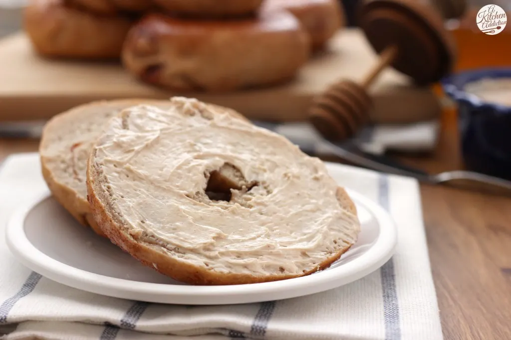 Cinnamon Swirl Bagels with Whipped Honey Cinnamon Cream Cheese Recipe l www.a-kitchen-addiction.com