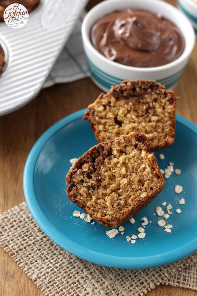 Nutella Swirled Peanut Butter Oat Muffins Recipe l www.a-kitchen-addiction.com