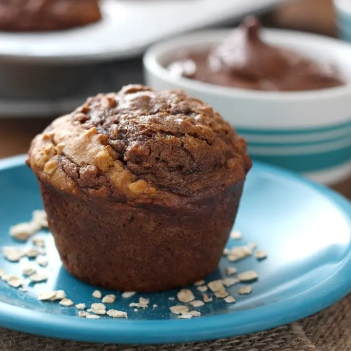 Nutella Swirled Peanut Butter Oat Muffins Recipe l www.a-kitchen-addiction.com