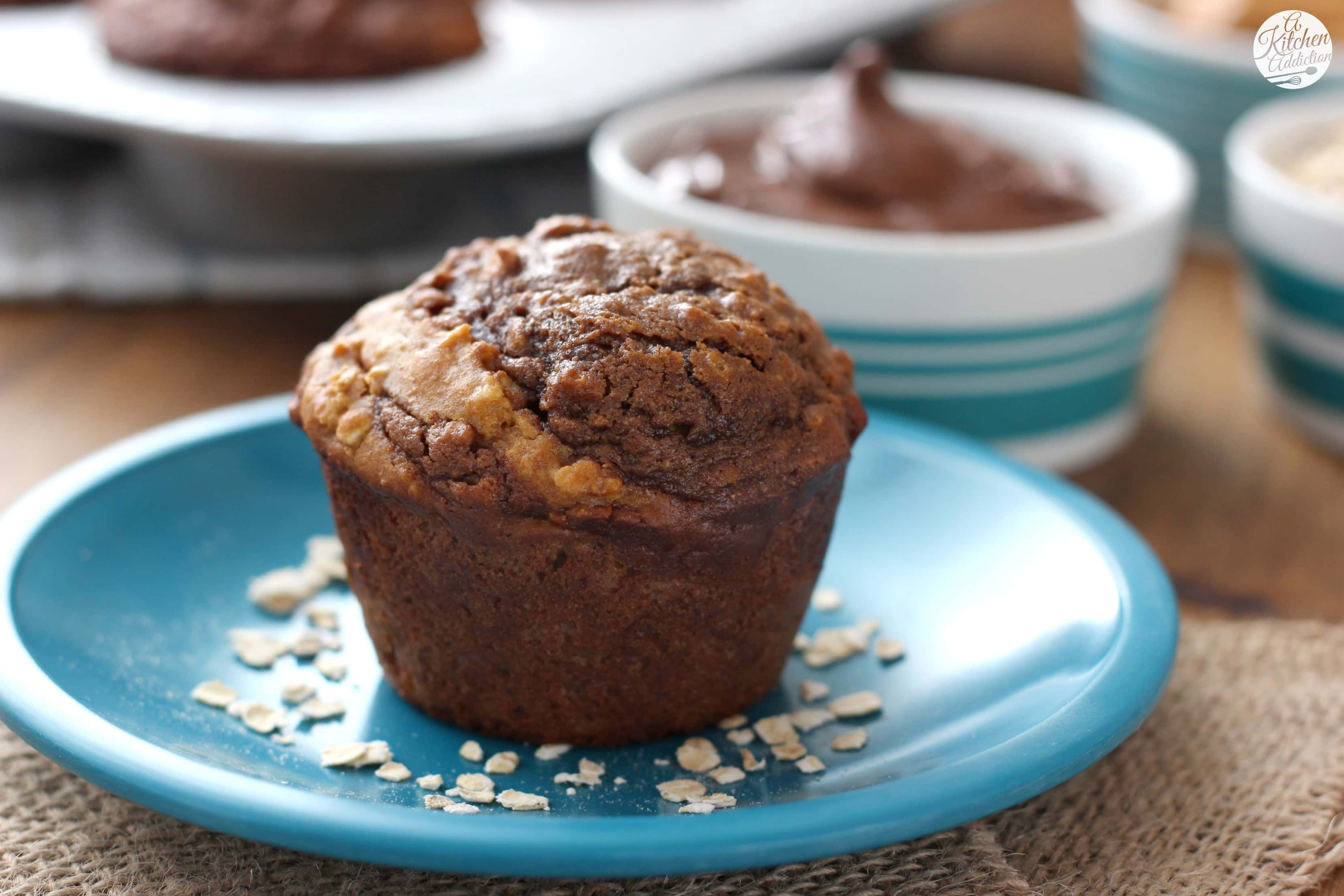 Nutella Swirled Peanut Butter Oat Muffins Recipe l www.a-kitchen-addiction.com