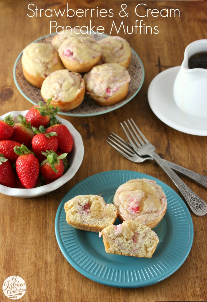 Strawberries and Cream Pancake Muffins Recipe l www.a-kitchen-addiction.com