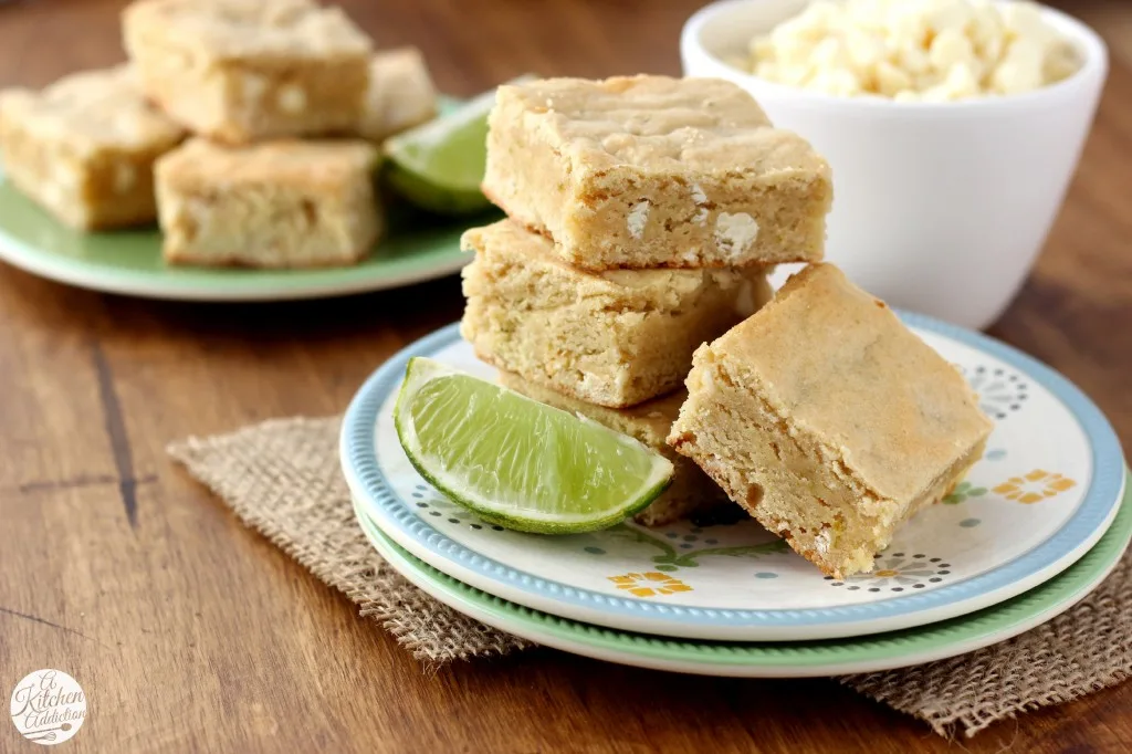 White Chocolate and Lime Blondies Recipe l www.a-kitchen-addiction.com