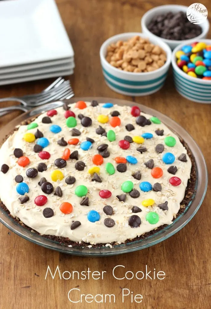Monster Cookie Cream Pie l www.a-kitchen-addiction.com