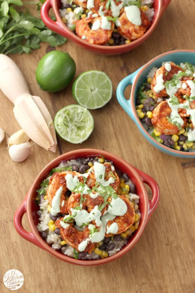 Chipotle Shrimp Bowls with Cilantro Lime Cream Sauce Recipe l www.a-kitchen-addiction.com