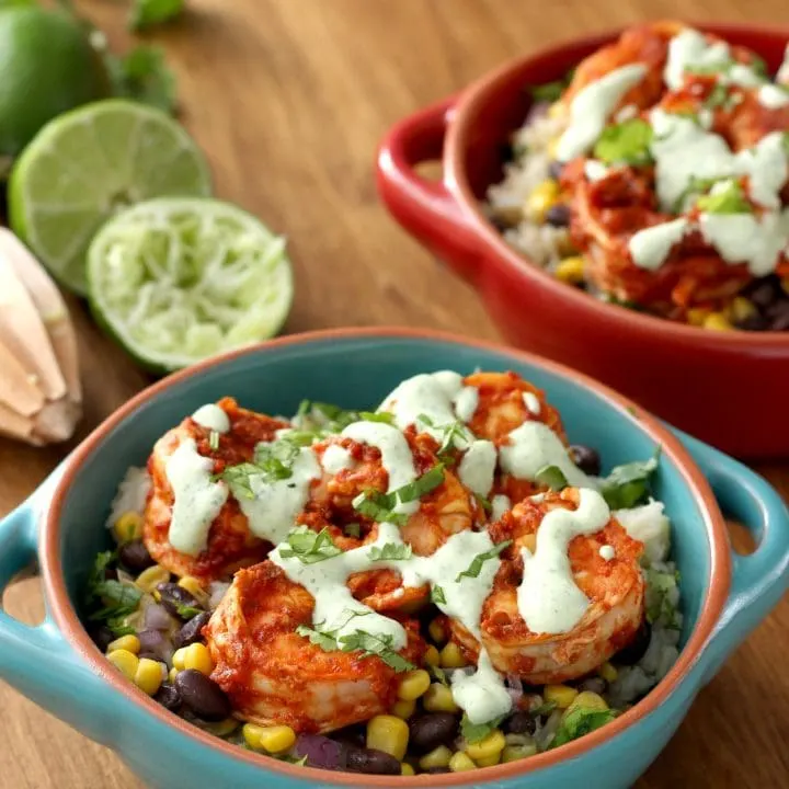 Chipotle Shrimp Bowls with Cilantro Lime Cream Sauce Recipe l www.a-kitchen-addiction.com