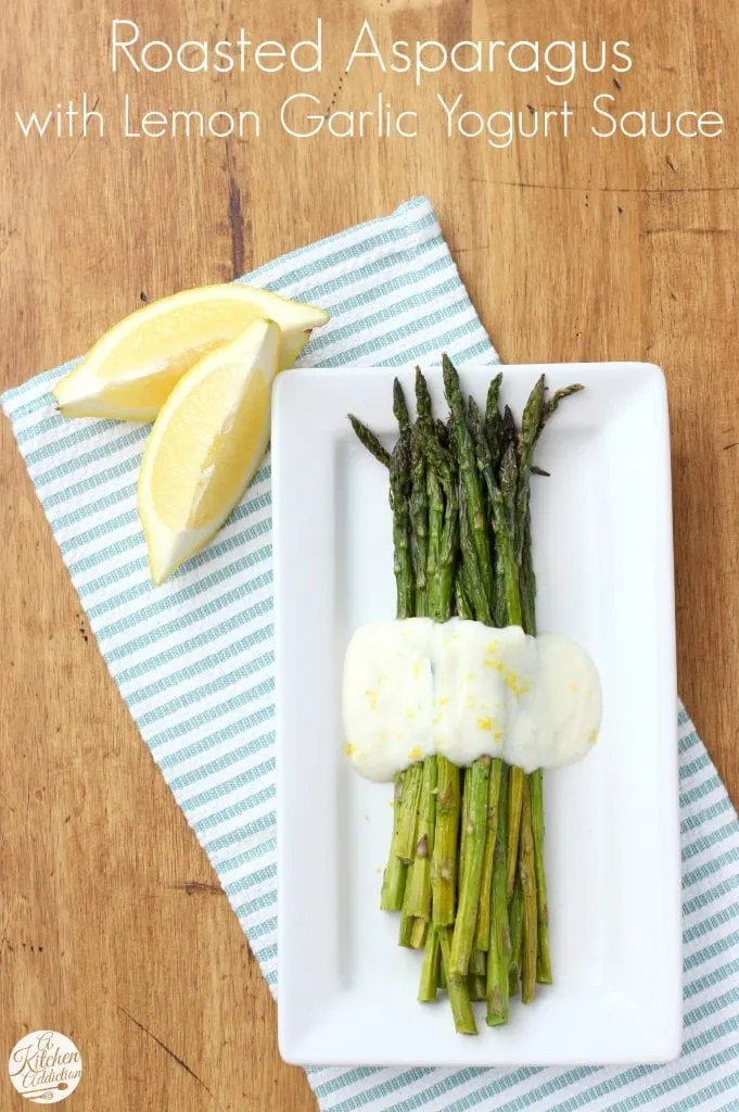 Roasted Asparagus with Lemon Garlic Yogurt Sauce Recipe l www.a-kitchen-addiction.com