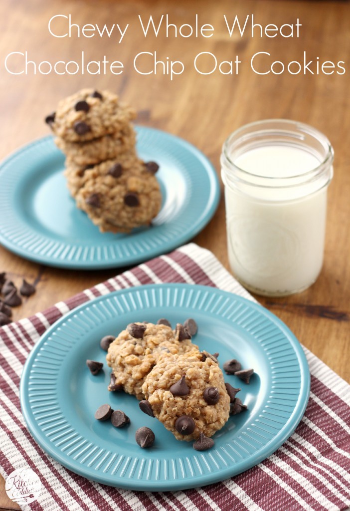 Chewy Whole Wheat Chocolate Chip Oatmeal Cookies Recipe l www.a-kitchen-addiction.com