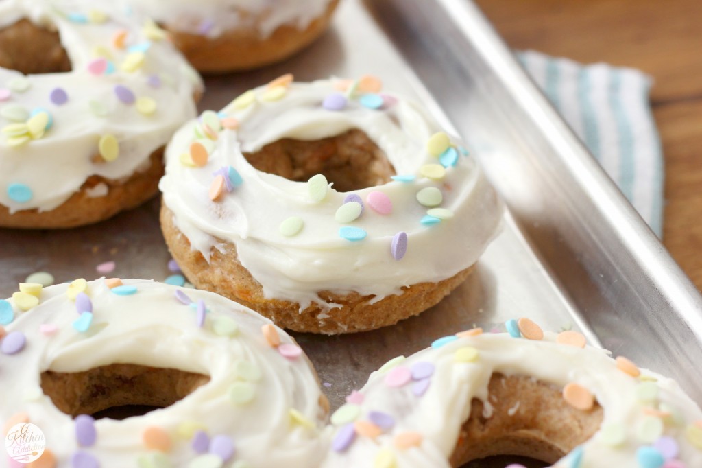Carrot Cake Donuts with Cream Cheese Frosting Recipe l www.a-kitchen-addiction.com