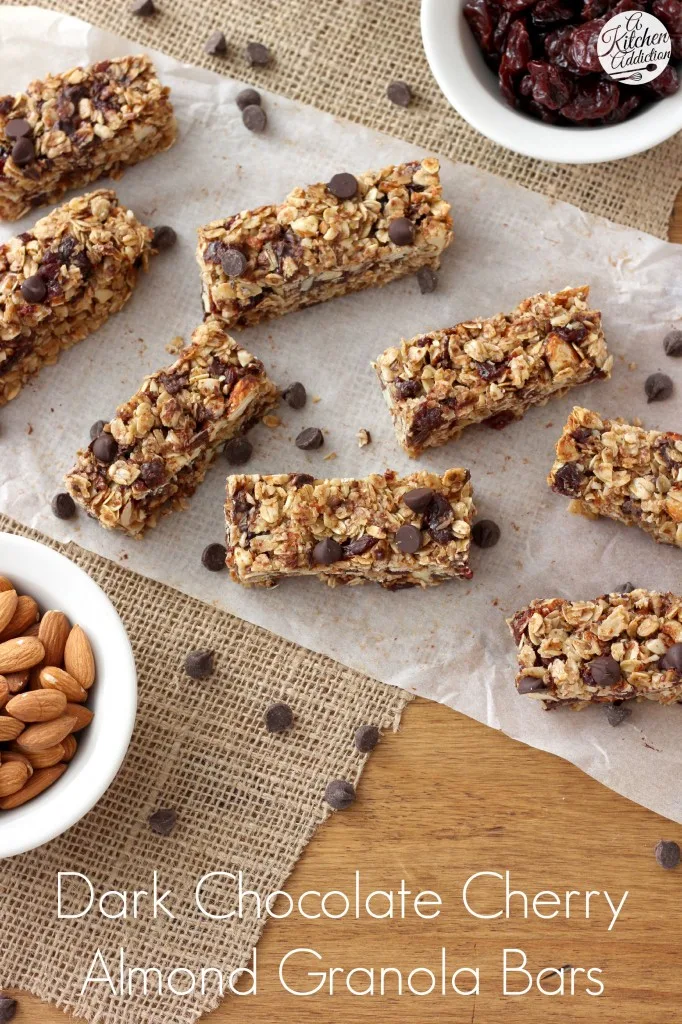 Dark Chocolate Cherry Almond Granola Bars Recipe l www.a-kitchen-addiction.com